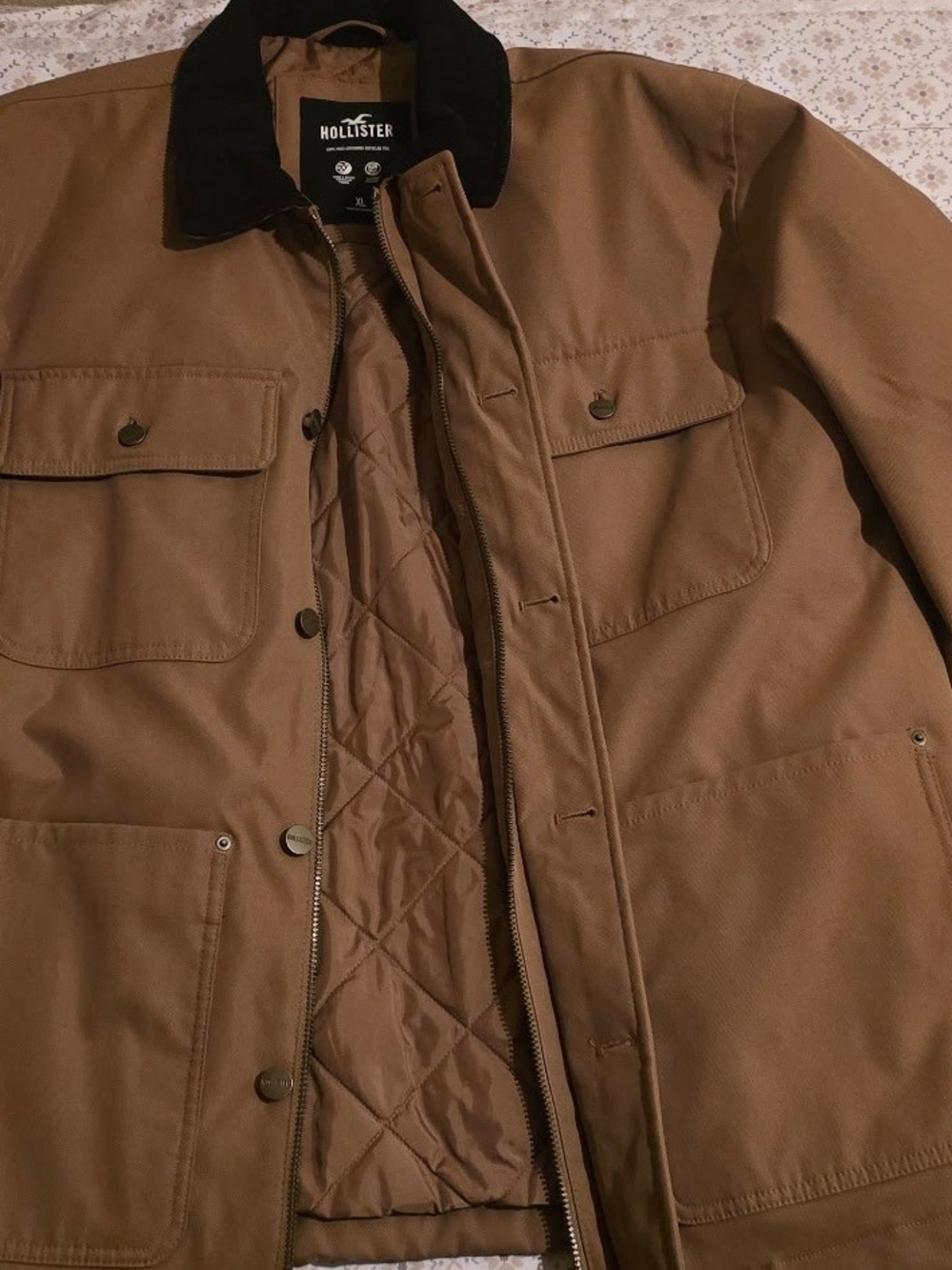 Hollister Men's Brown Field Jacket with Black Corduroy Collar